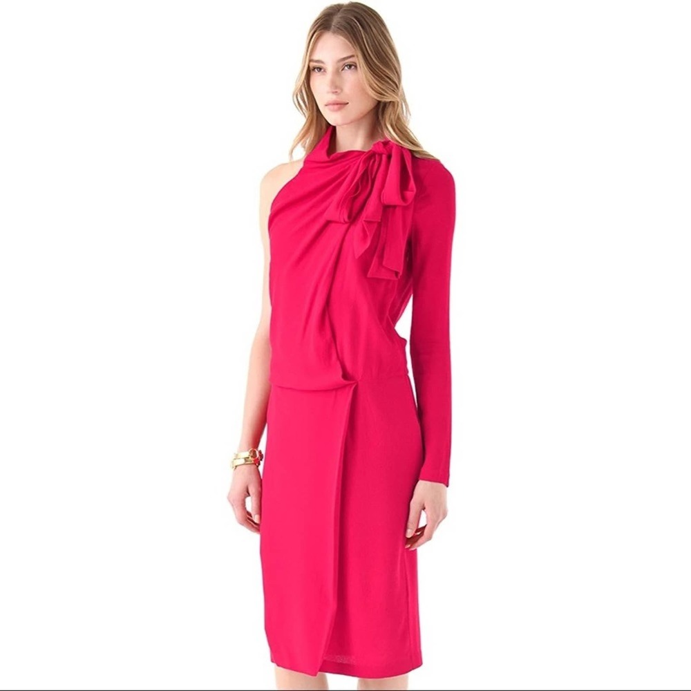 Diane Von Furstenberg Bowman One Shoulder Red Cocktail Dress Size 2 DVF Wedding - Picture 13 of 15
